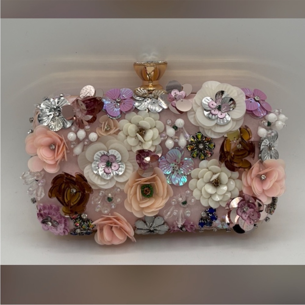 Floral Embellished Clutch/ Crossbody Bebe perfect for wedding or prom.